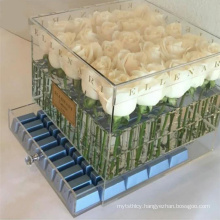 Professional 25 Roses Long Stem Transparent Flower Box With Drawer and Handle